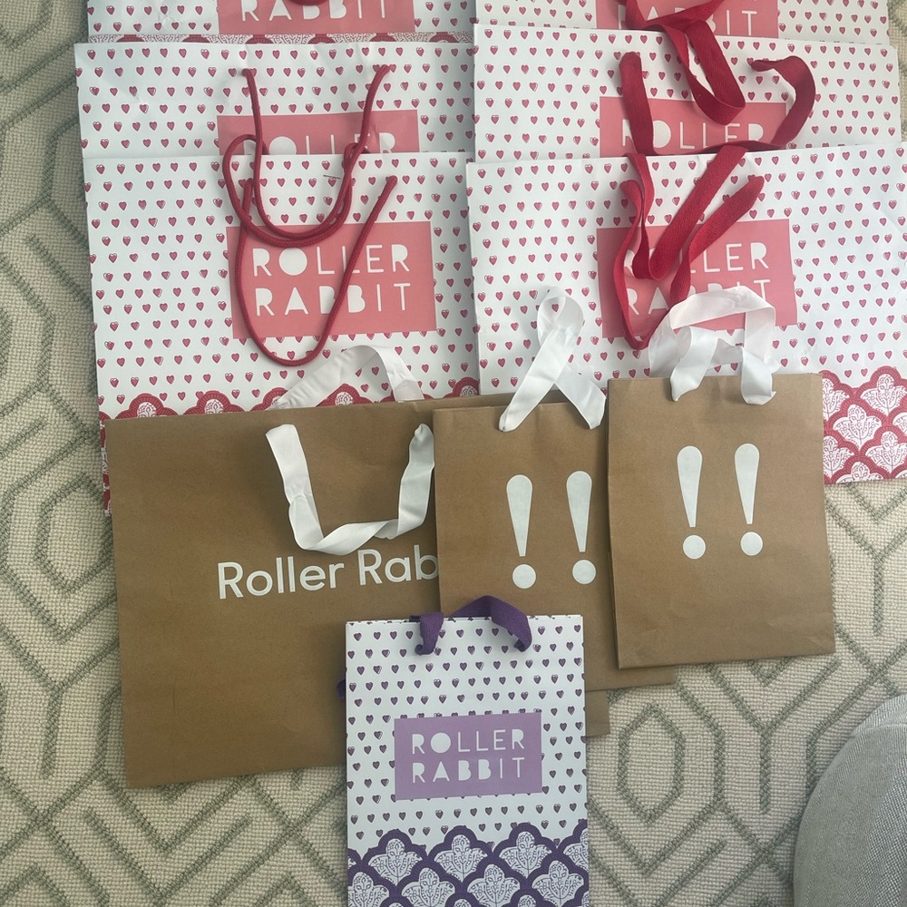 10 Roller Rabbit Gift Bags - Pink, Brown, Purple